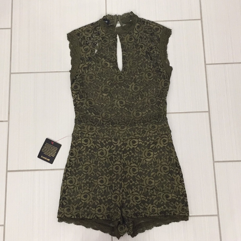 BeBe Green Lace Romper. Size 2